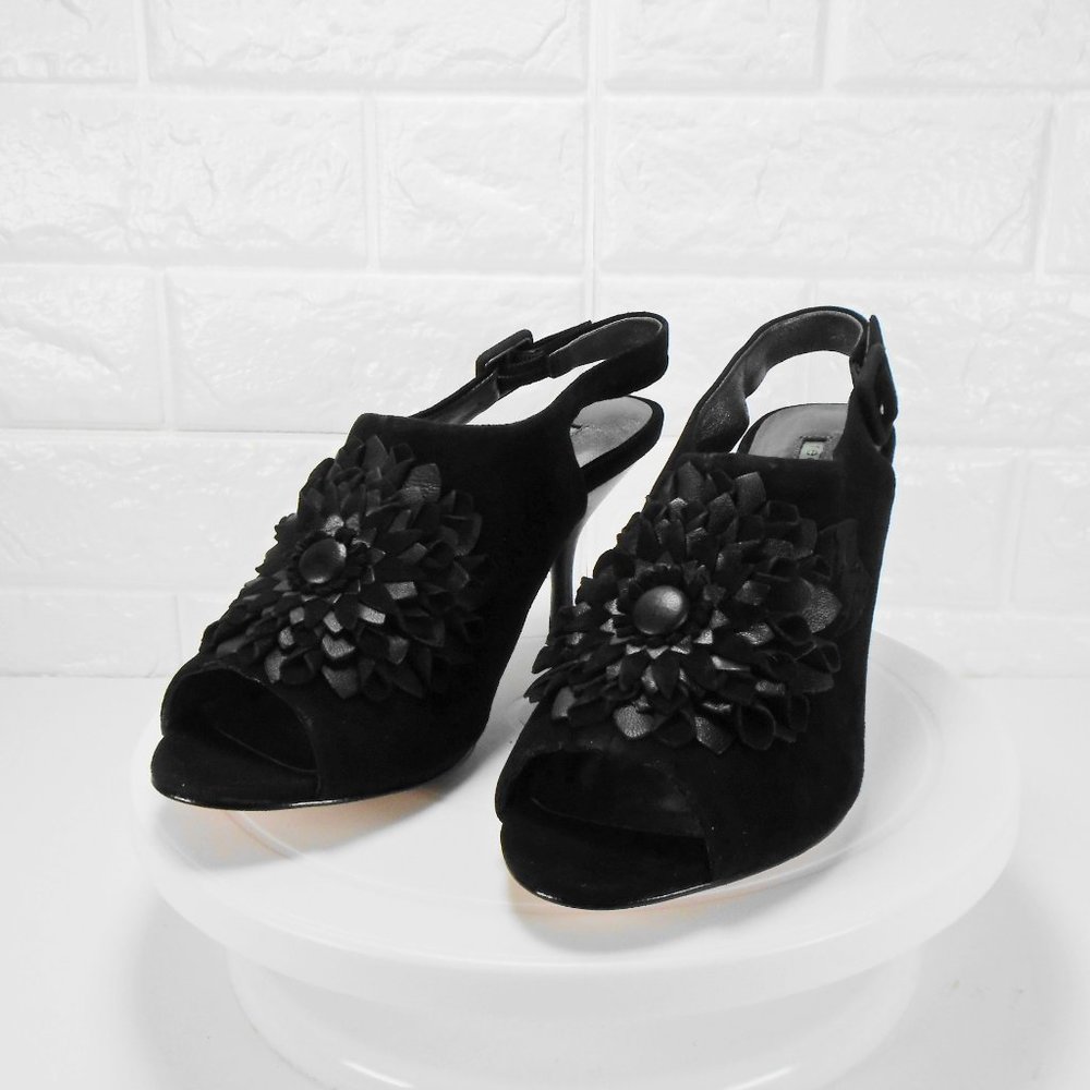 Reed Evins Black Suede Open Toe Heels